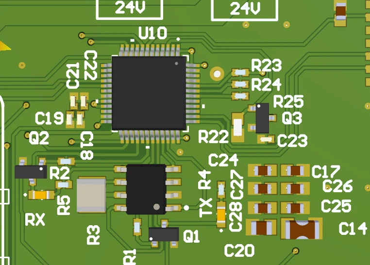 Motherboard layout close-up: U10 is an STM32G431CBT6.