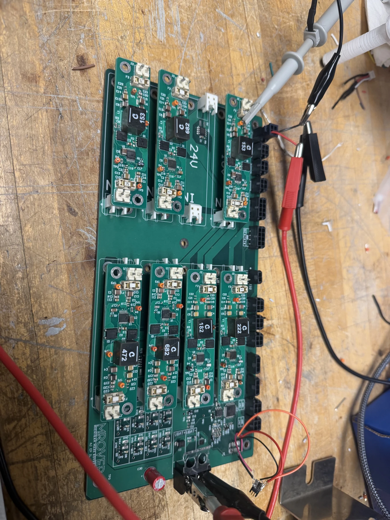 Rover power distribution motherboard populated with multiple daughtercards