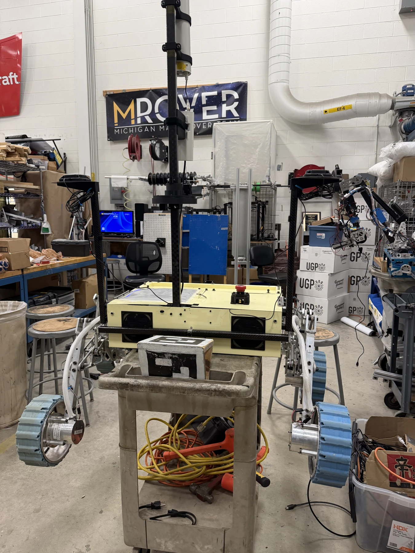 The Michigan Mars Rover in the workshop.